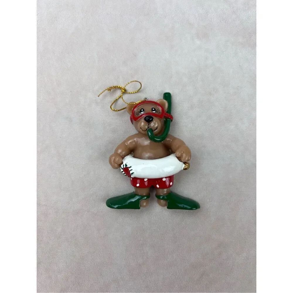 Vintage Hawaiian Ornament By Joseph K Poi People Christmas Snorkeling Teddy Bear